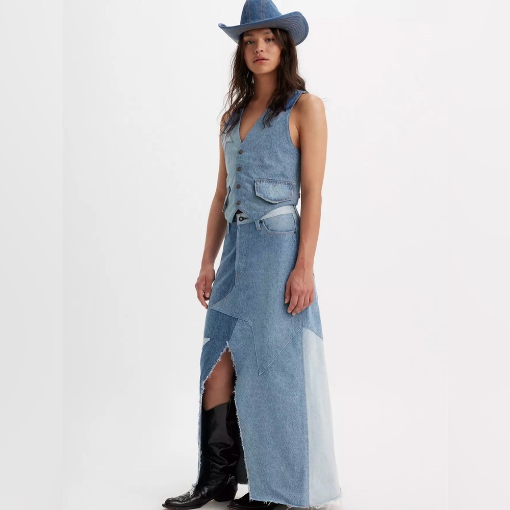 Levi’s Moon & Stars PRIDE Icon Long Denim Skirt s L - Picture 1 of 10